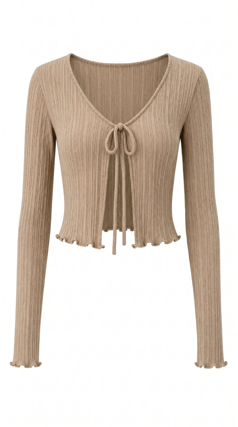 Ribbed wrap cardigan with tie detail