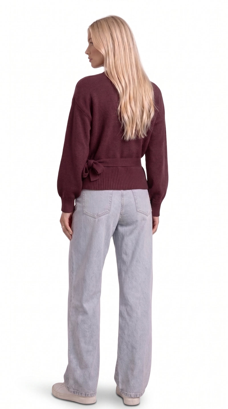 Wrap blouse with balloon sleeves - Burgundy