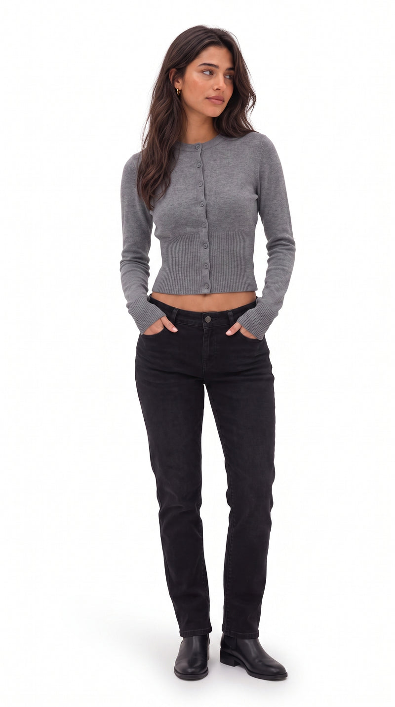 Cropped Cardigan - Gray