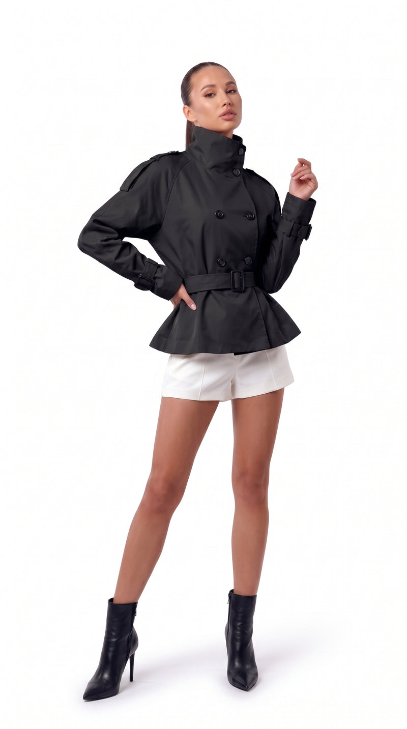 Short belted trench jacket - Black