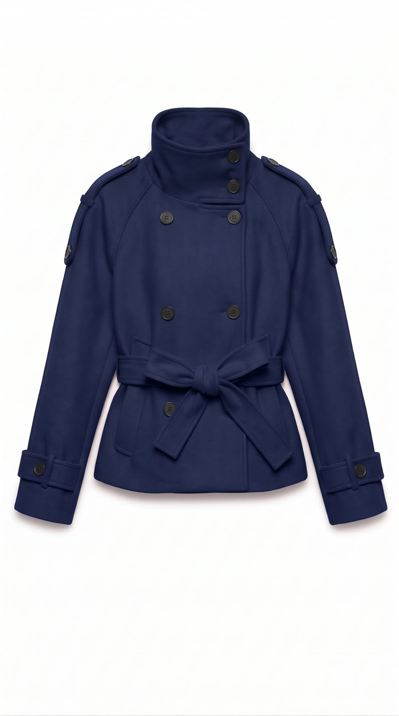 Cropped Wool Trench Coat - Navy