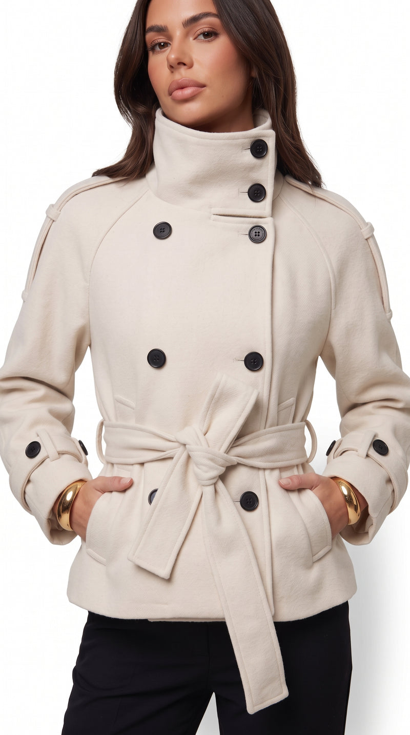 Cropped Wool Trench Coat - Off-White
