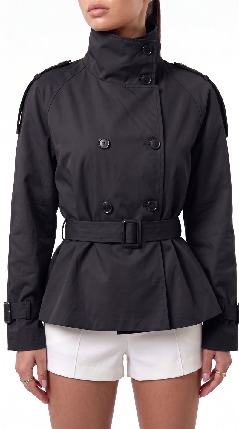 Short belted trench jacket - Black