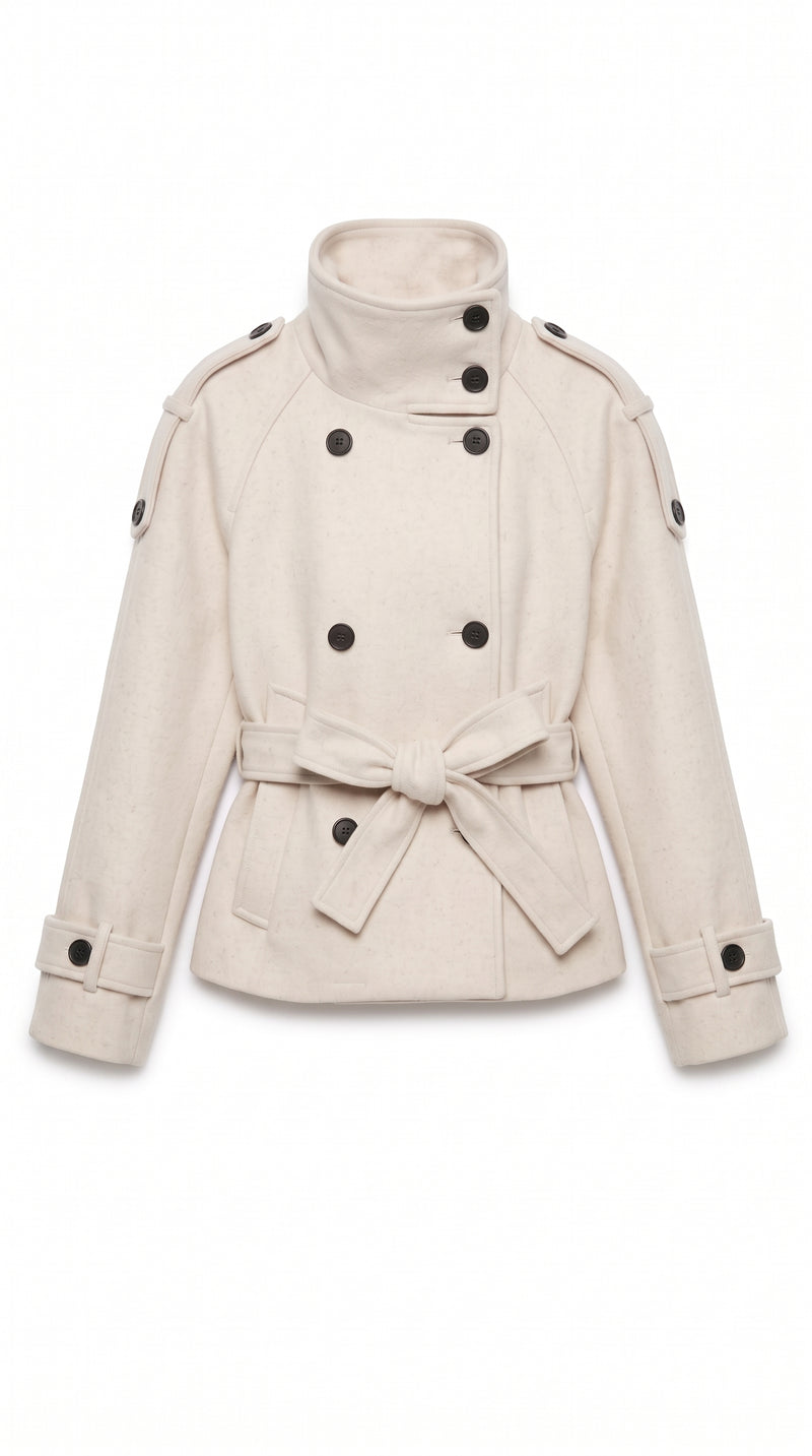 Cropped Wool Trench Coat - Off-White