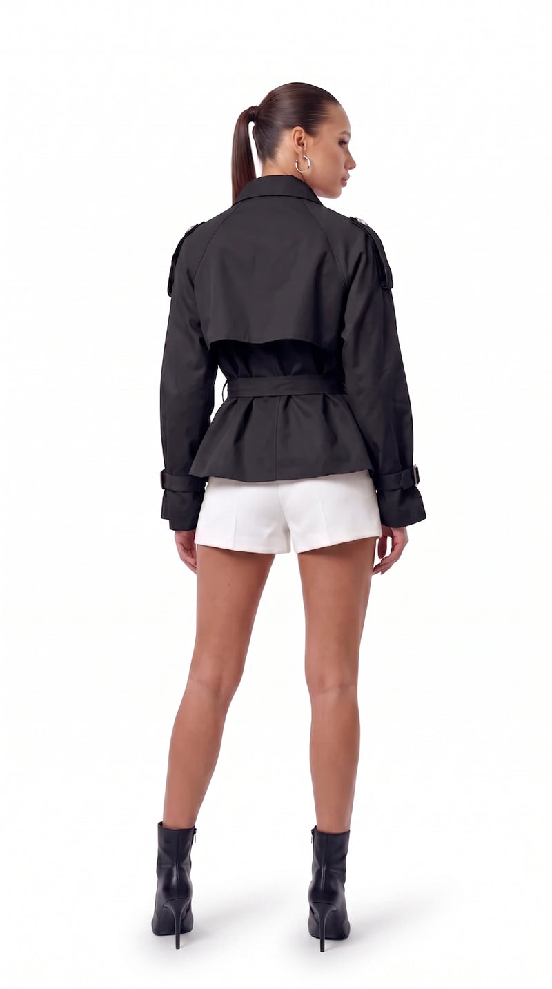 Short belted trench jacket - Black