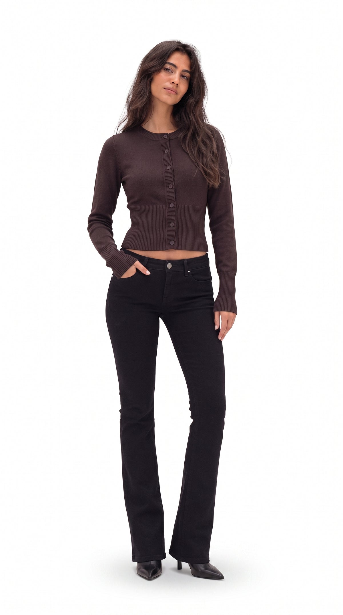 Cropped Cardigan - Brown