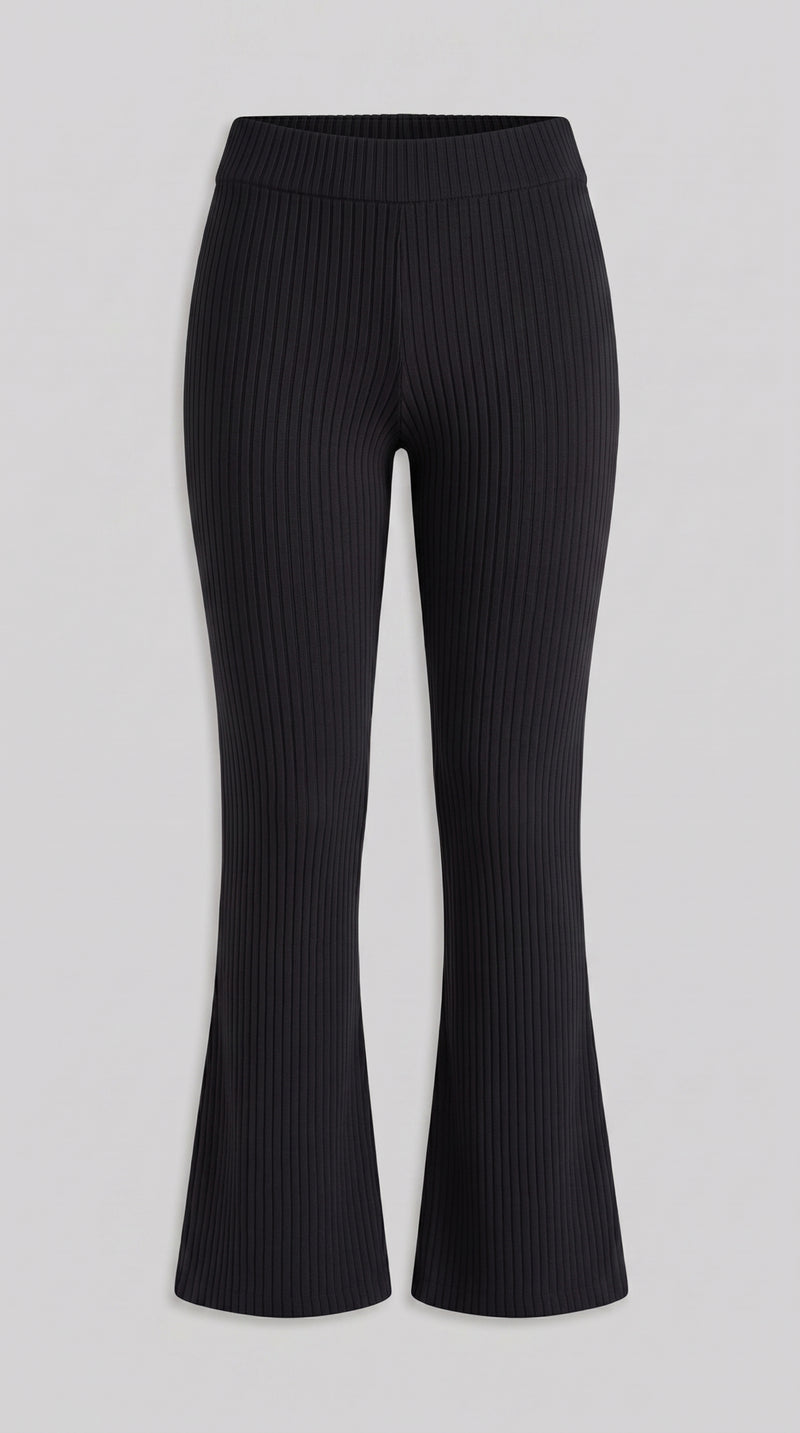 Ribbed Knitted Flared Trousers - Black