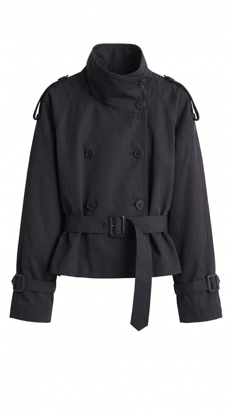 Short belted trench jacket - Black