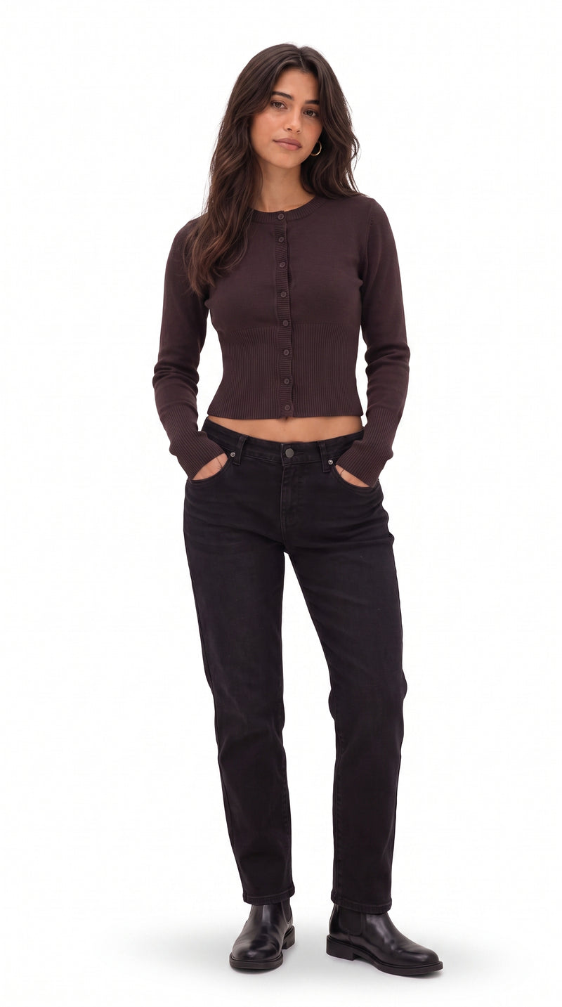 Cropped Cardigan - Brown