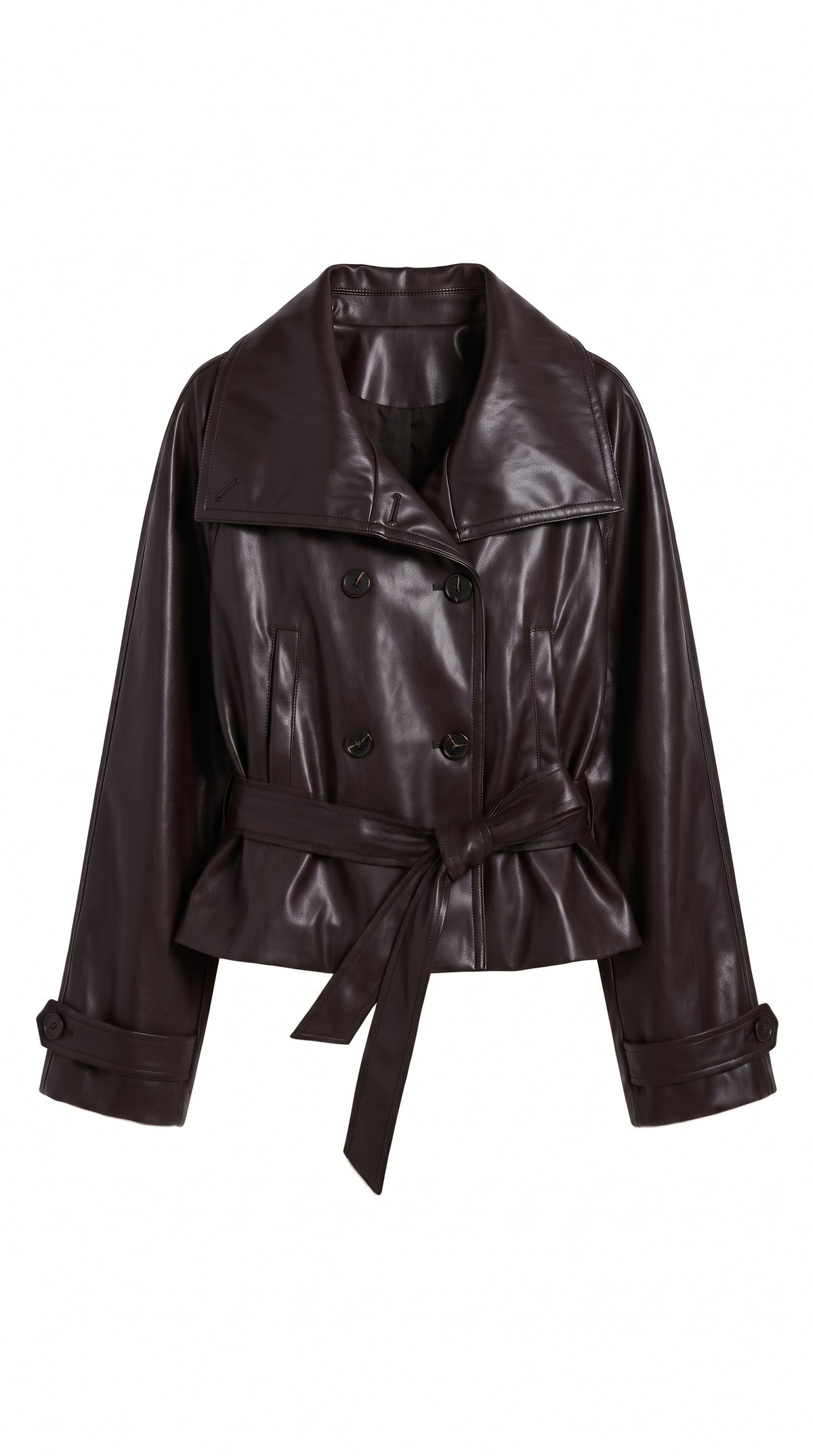 Belted Leather Jacket - Coffee Brown Black