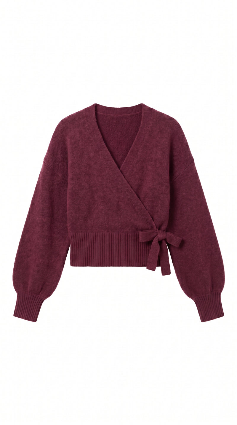 Wrap blouse with balloon sleeves - Burgundy