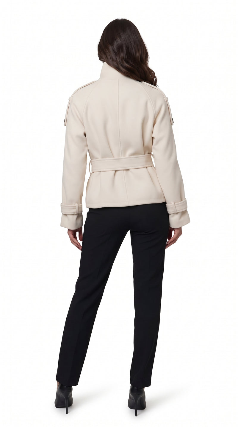 Cropped Wool Trench Coat - Off-White