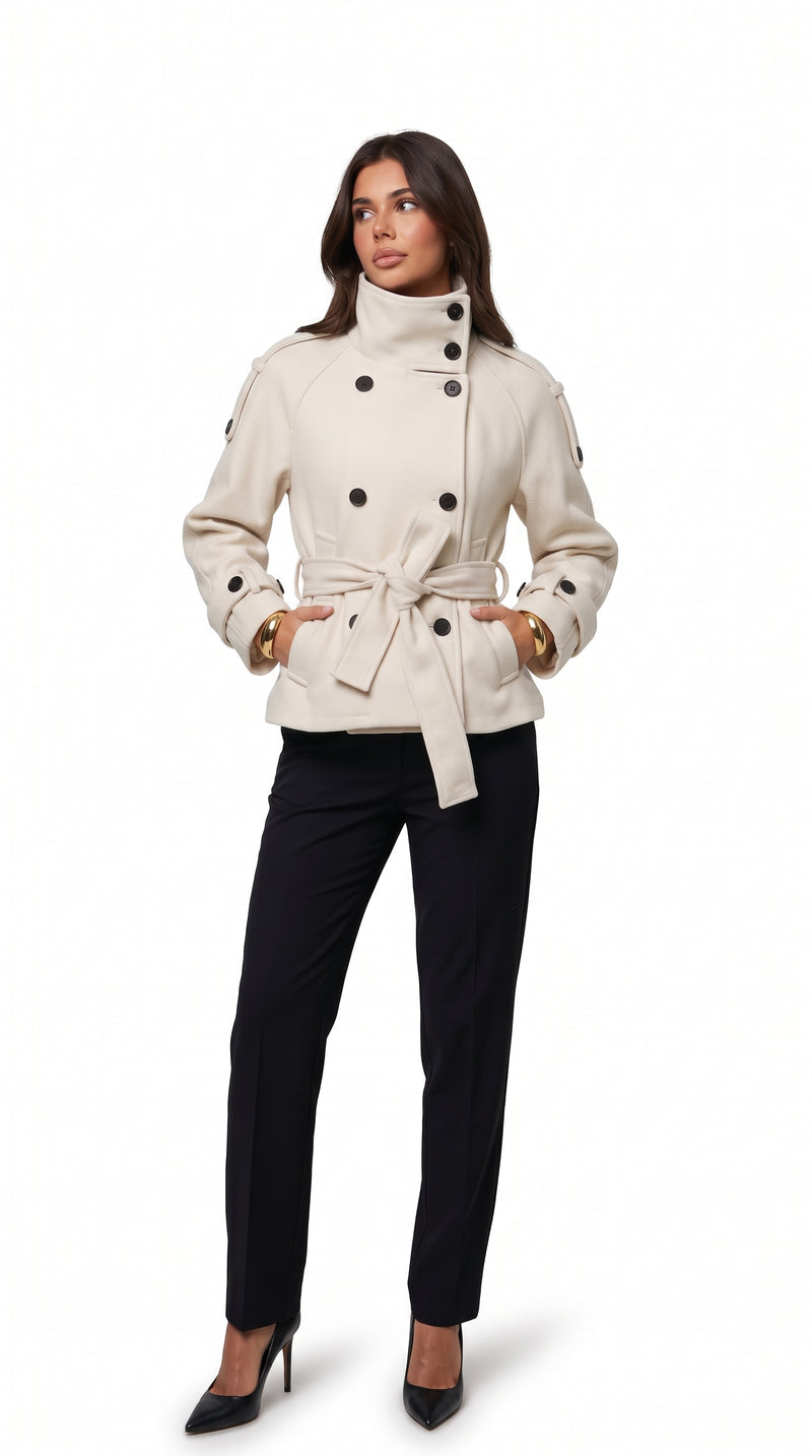 Cropped Wool Trench Coat - Off-White